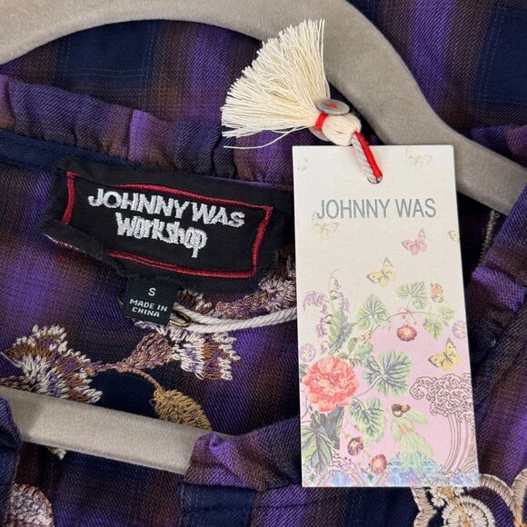 Johnny Was Dress Women Small Embroidered Floral Plaid Shift Southwest Boho NEW - Picture 8 of 13